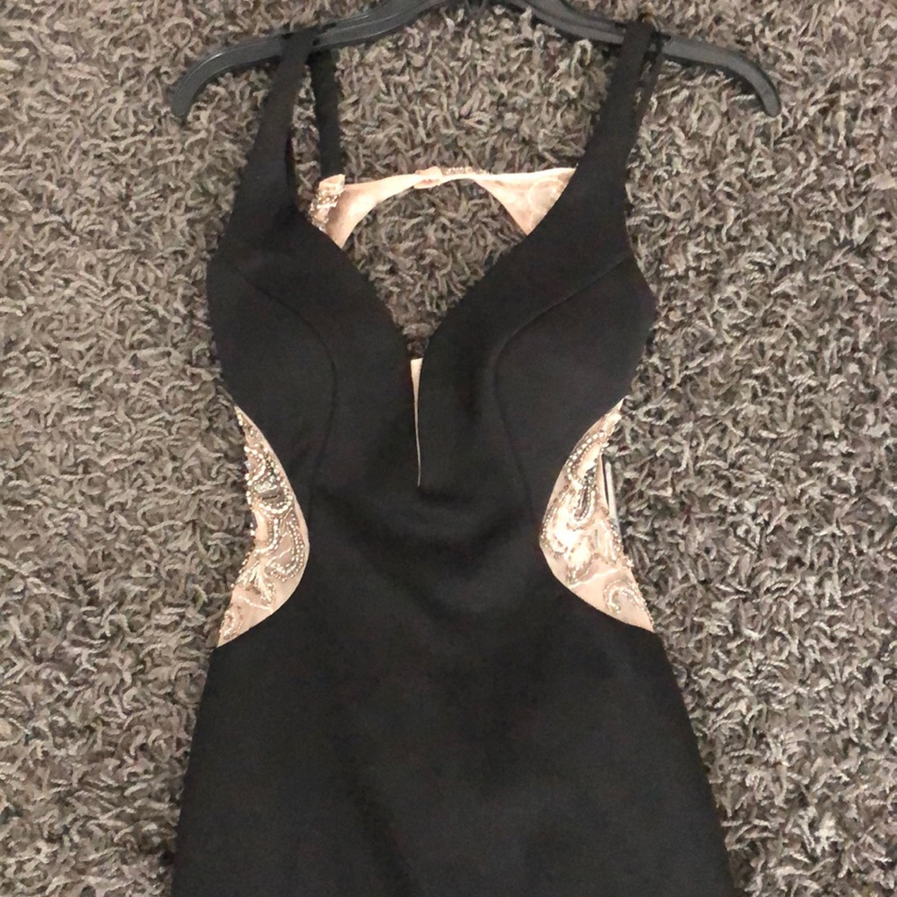 Black long beaded dress size 4 brand new